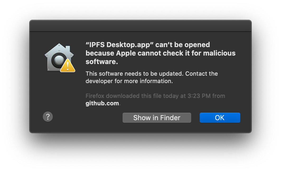 An error message showing that the computer cannot install the application.