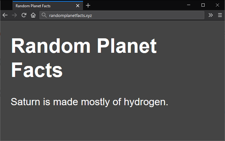 Random planet facts site with the randomplanetfacts.xyz URL.